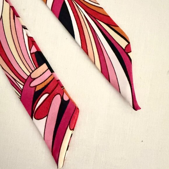 Pink Black Slim Scarf Size 34in Silk Abstract Neck Tie Bag Headband Hat Hair Bow - Picture 10 of 14
